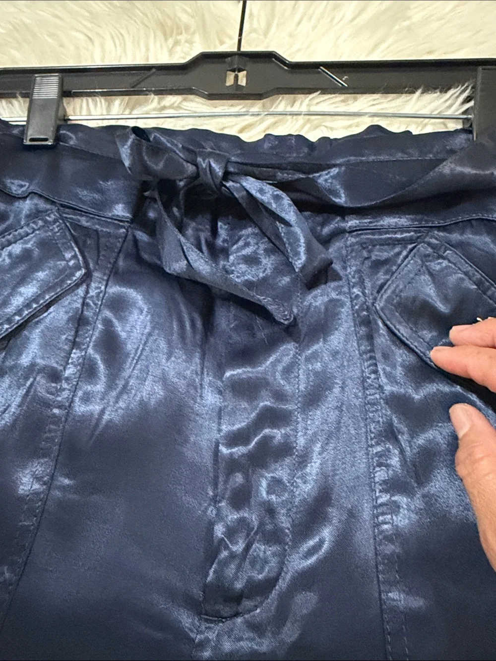 J. Crew Satin-Look Navy Wide-Leg Tie-Waist Pants Size 10